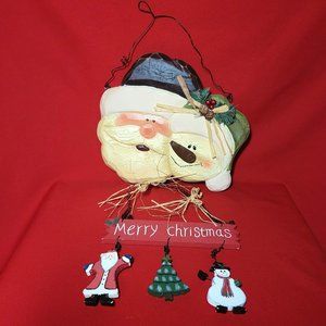 Santa Snowman and Merry Christmas Door Plague Set of 2